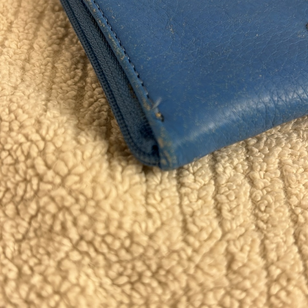 b. Makowsky Blue Leather Full Zip Wristlet Card Holder Wallet Detachable Strap - Picture 11 of 12